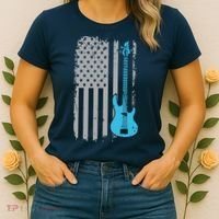 Electric Bass Guitar Player American Flag Musician Women's T-Shirt thumb 2