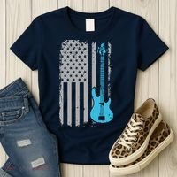 Electric Bass Guitar Player American Flag Musician Women's T-Shirt thumb 3
