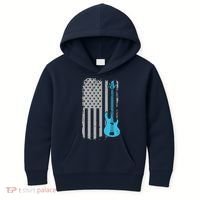 Electric Bass Guitar Player American Flag Musician Kids Hoodie thumb 0