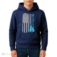 Electric Bass Guitar Player American Flag Musician Kids Hoodie thumb 4