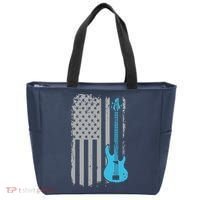 Electric Bass Guitar Player American Flag Musician Tote Bag thumb 0
