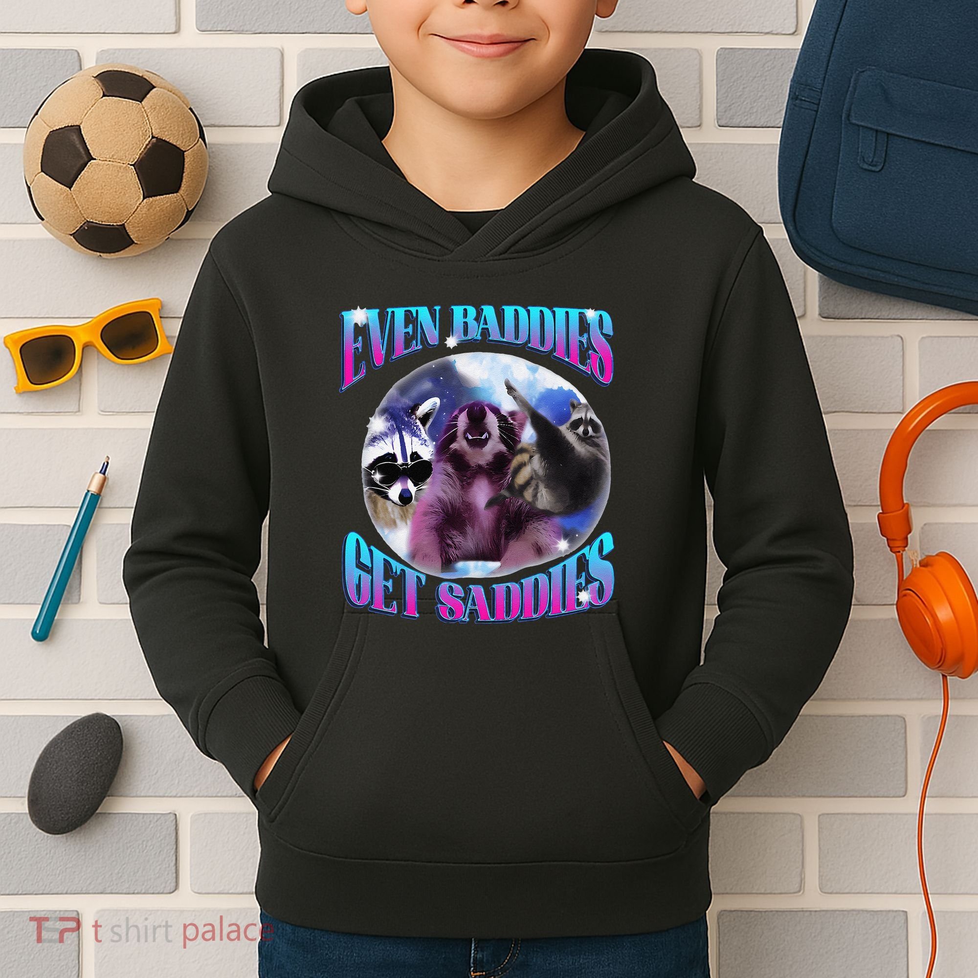 Even Baddies Get Saddies Opossum Funny Kids Hoodie