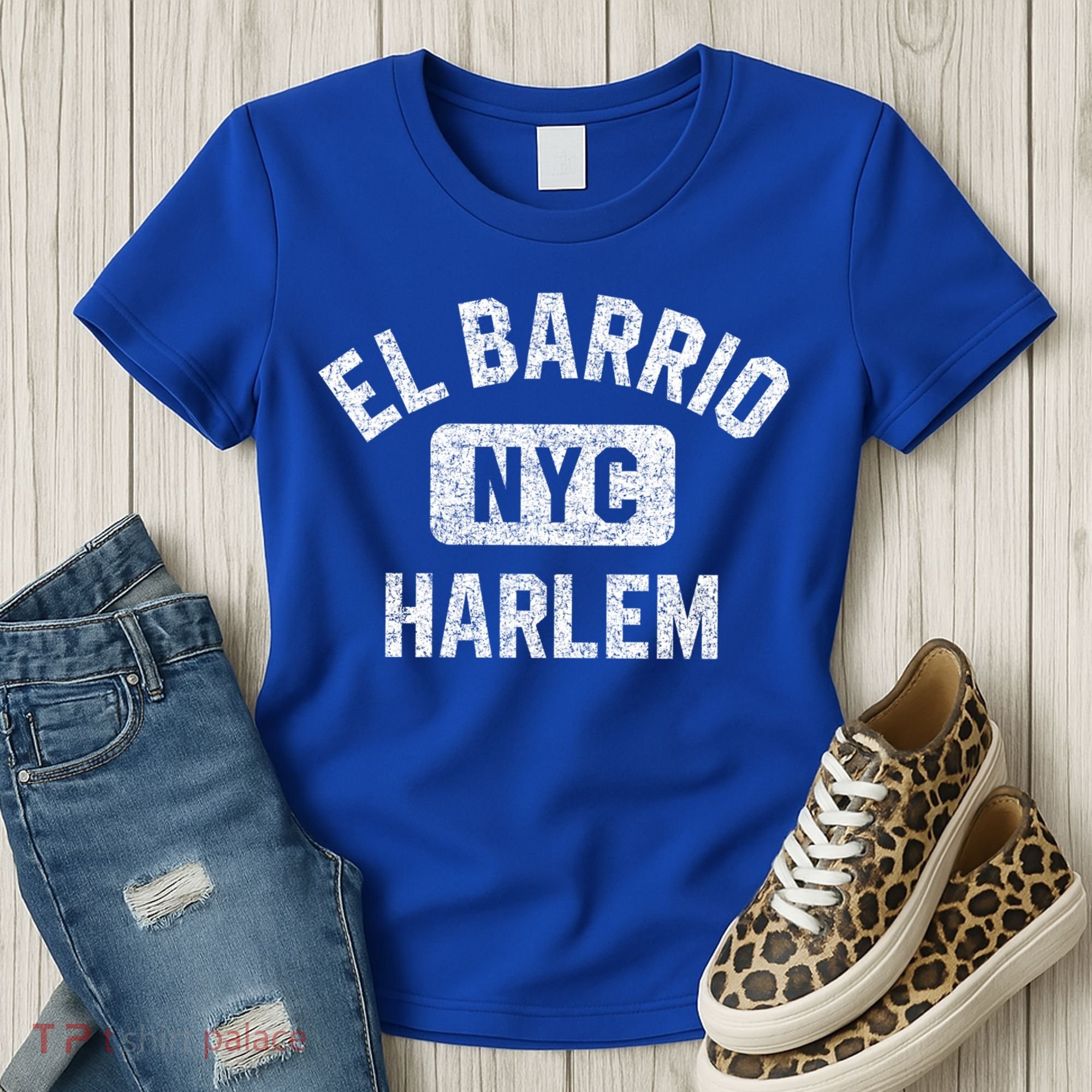 El Barrio Harlem Nyc Gym Style Distressed White Print Gift Women's T-Shirt