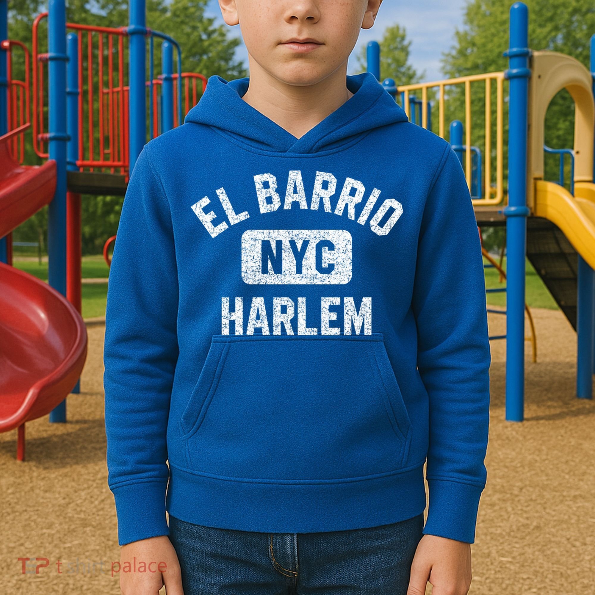 El Barrio Harlem Nyc Gym Style Distressed White Print Gift Kids Hoodie
