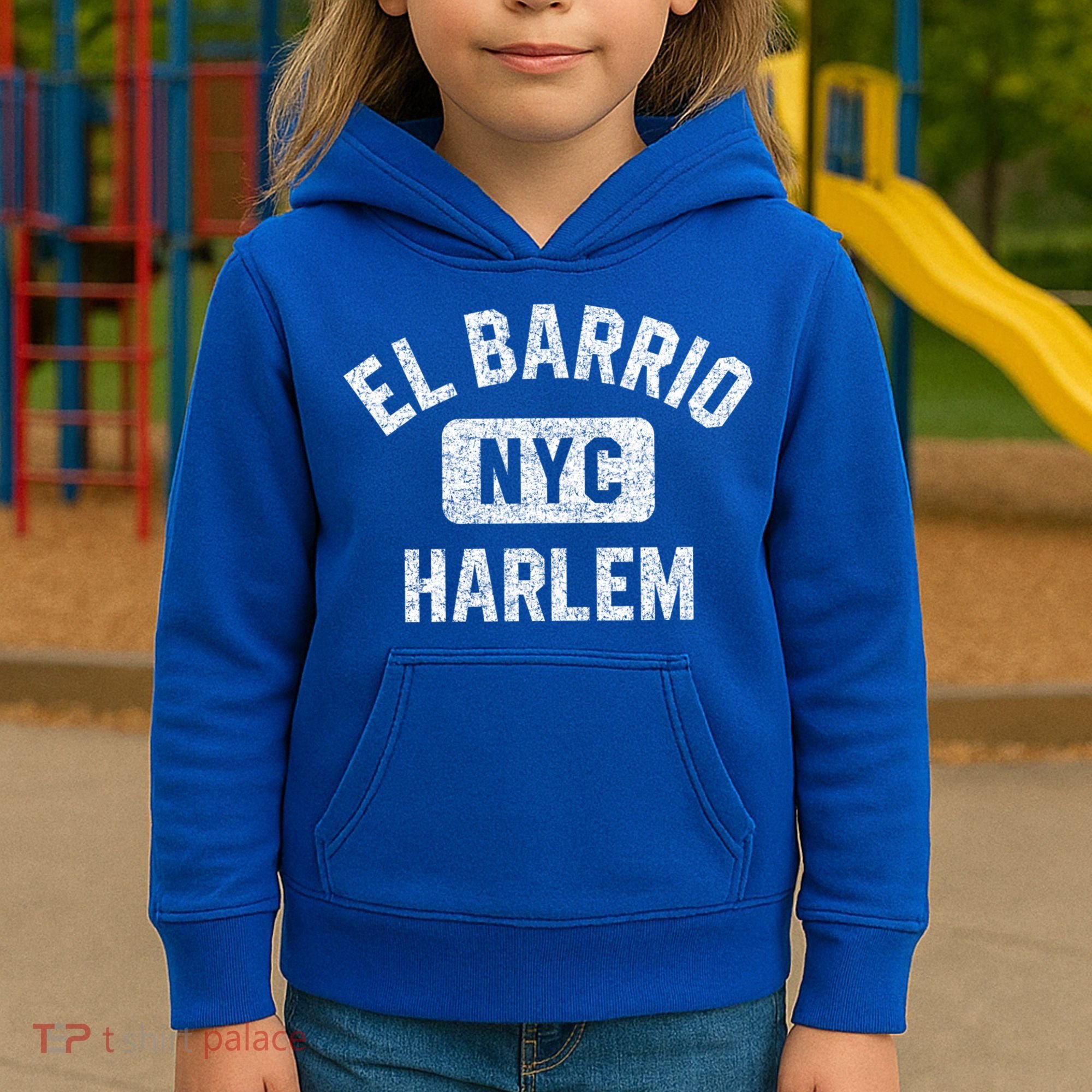 El Barrio Harlem Nyc Gym Style Distressed White Print Gift Kids Hoodie
