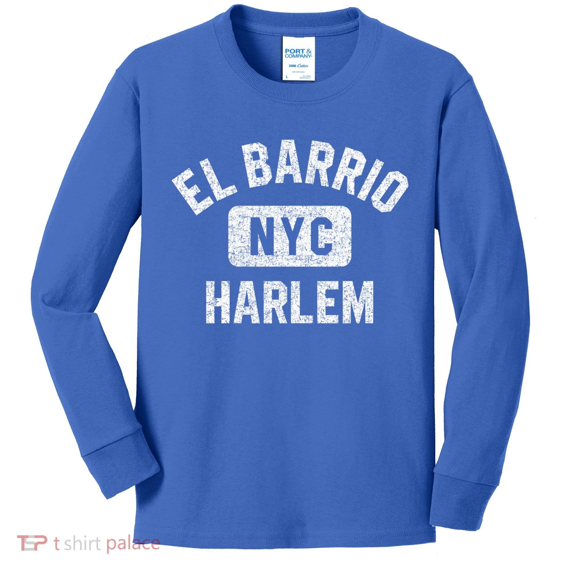 El Barrio Harlem Nyc Gym Style Distressed White Print Gift Kids Long Sleeve Shirt