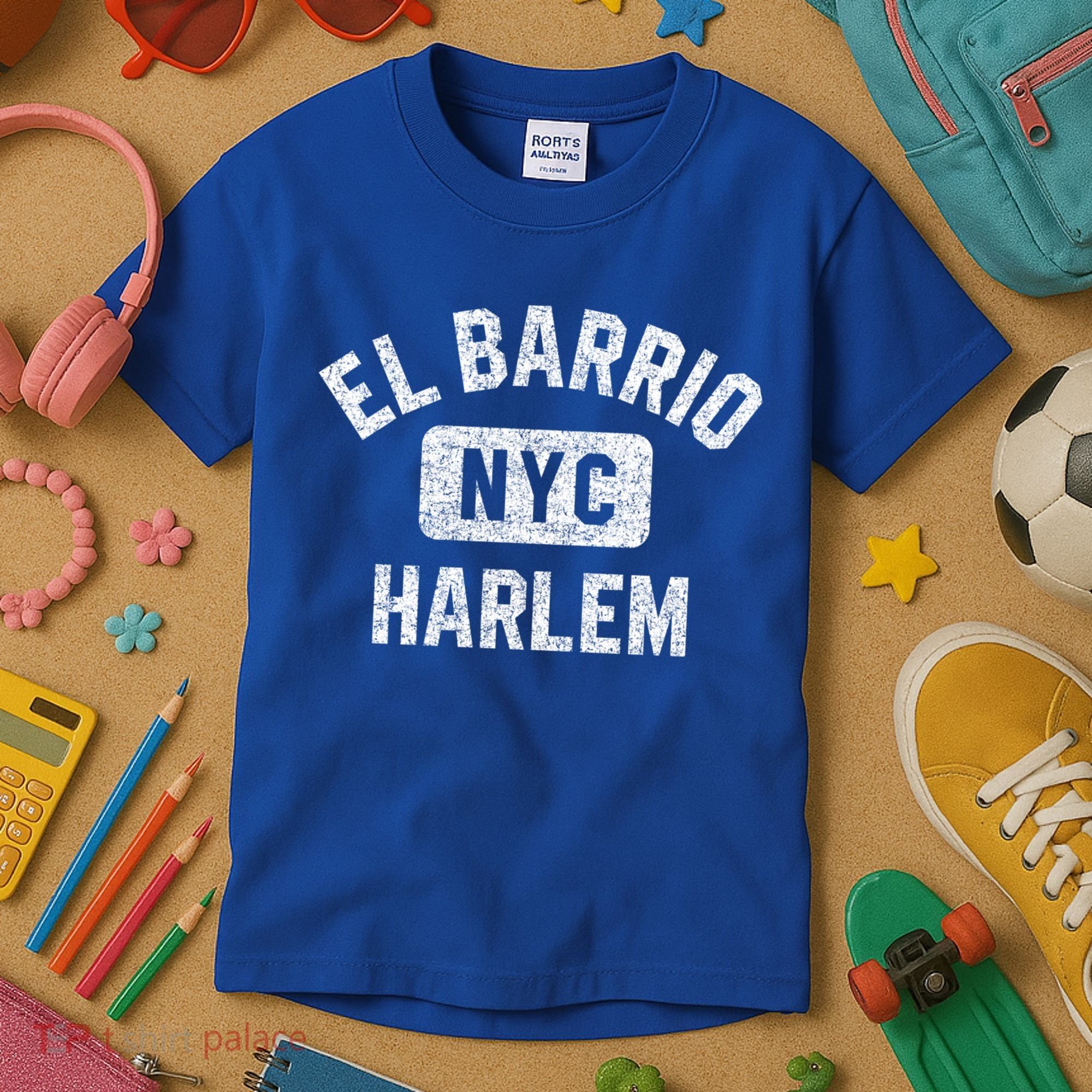 El Barrio Harlem Nyc Gym Style Distressed White Print Gift Kids T-Shirt