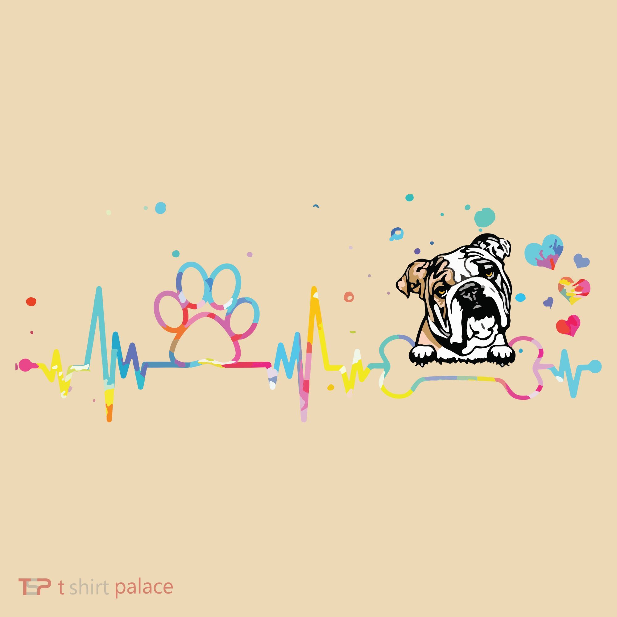 English Bulldog Heartbeat Funny Tie Dye Dog Lovers T-Shirt