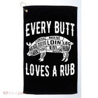 Every Butt Loves A Rub Funny BBQ Meat Smoker Barbecue Golf Towel thumb 0