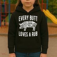 Every Butt Loves A Rub Funny BBQ Meat Smoker Barbecue Kids Hoodie thumb 3