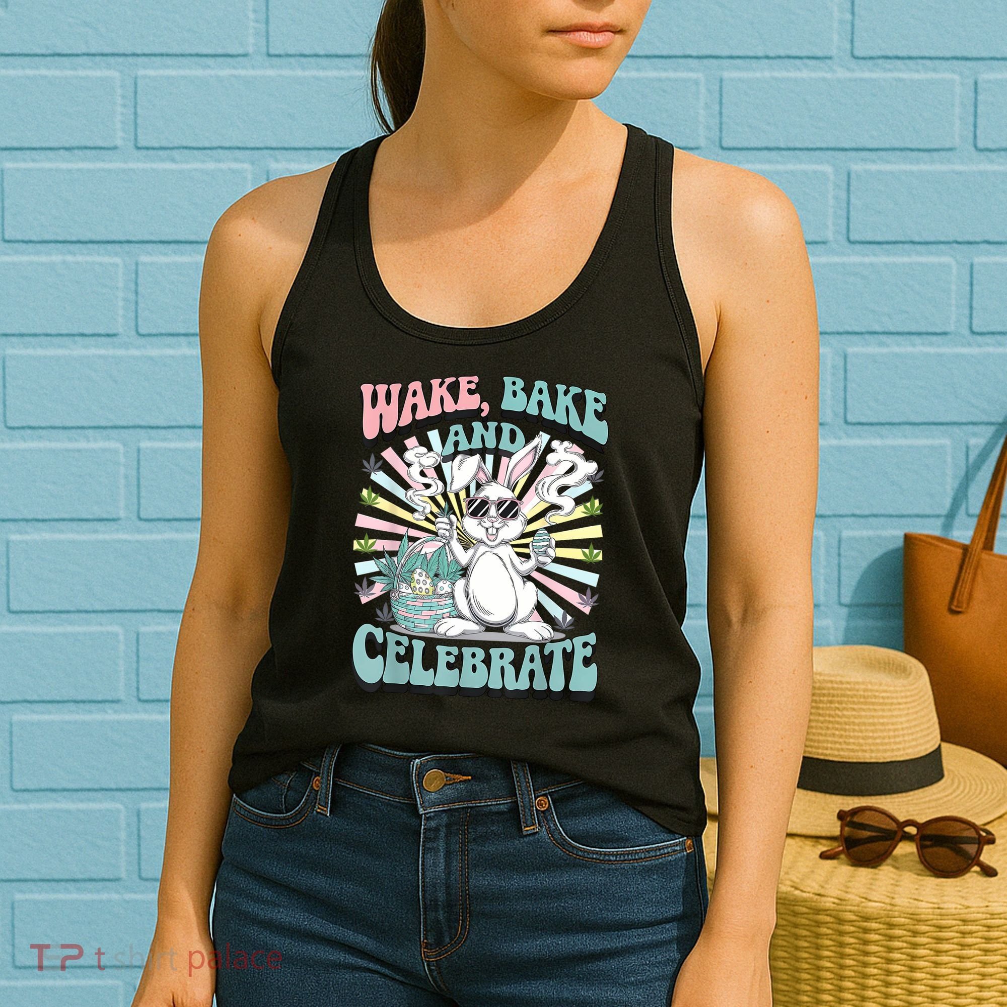 Easter Bunny Marijuana Cannabis Stoned 420 Weed Happy 420 Women's Tank Top
