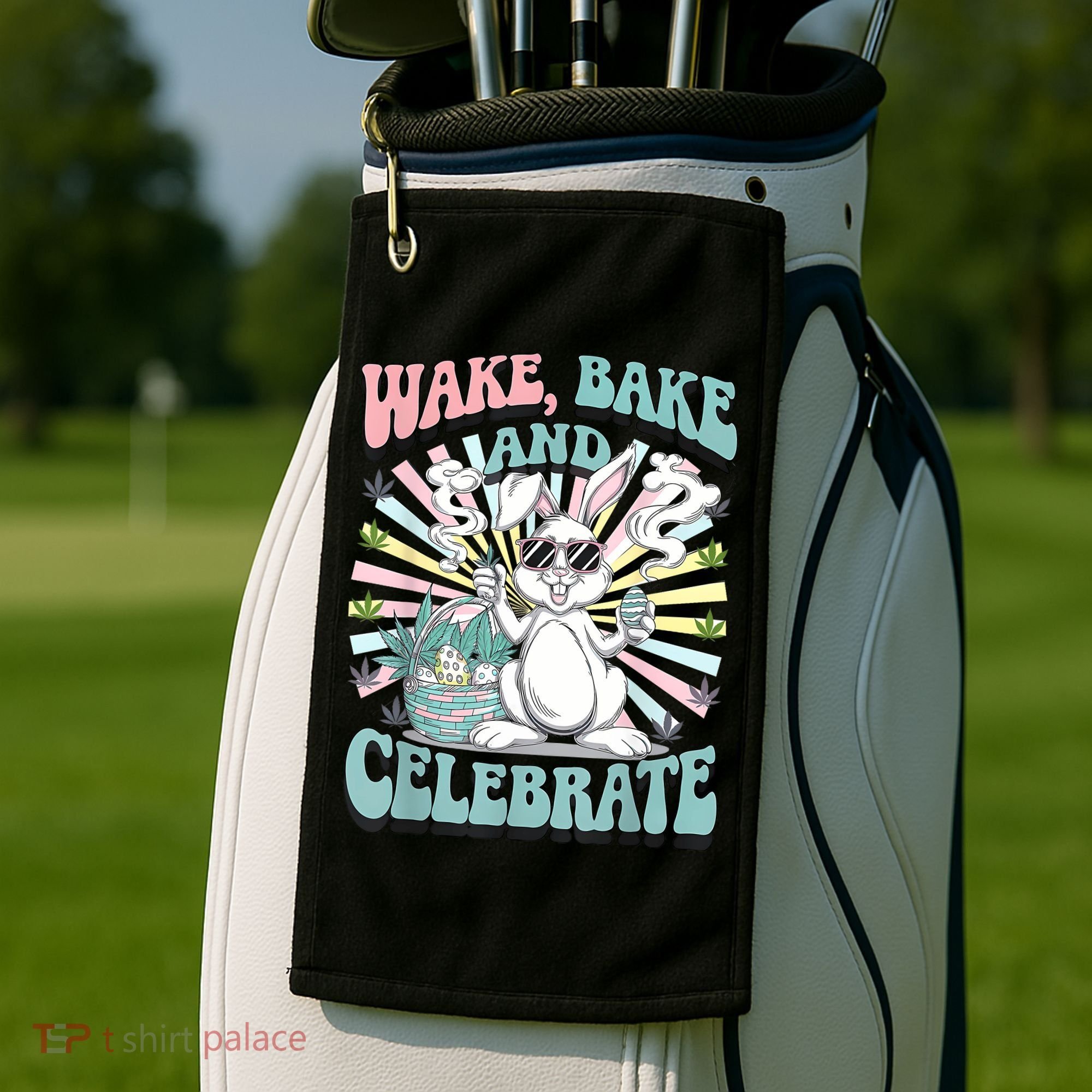 Easter Bunny Marijuana Cannabis Stoned 420 Weed Happy 420 Golf Towel