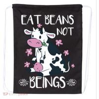 Eat Beans Not Beings Funny Cow Vegan Plant Based Gift Drawstring Bag thumb 0