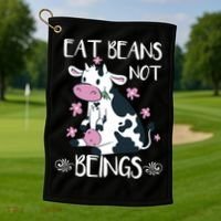Eat Beans Not Beings Funny Cow Vegan Plant Based Gift Golf Towel thumb 1