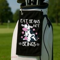 Eat Beans Not Beings Funny Cow Vegan Plant Based Gift Golf Towel thumb 2