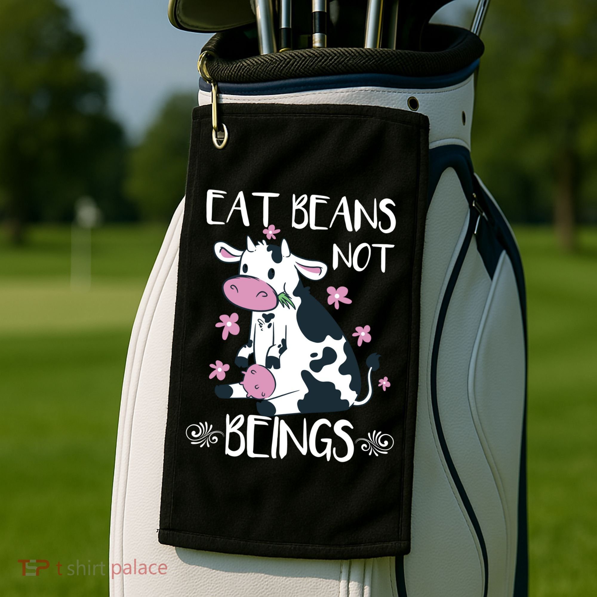 Eat Beans Not Beings Funny Cow Vegan Plant Based Gift Golf Towel
