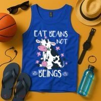 Eat Beans Not Beings Funny Cow Vegan Plant Based Gift Tank Top thumb 4