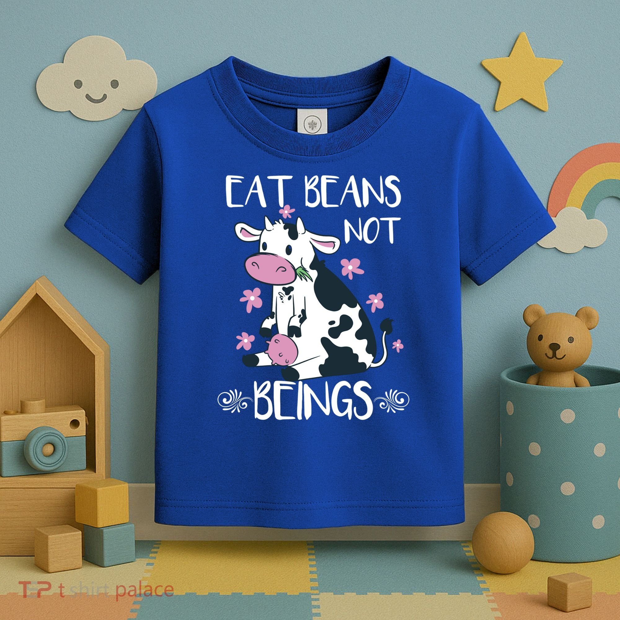 Eat Beans Not Beings Funny Cow Vegan Plant Based Gift Toddler T-Shirt