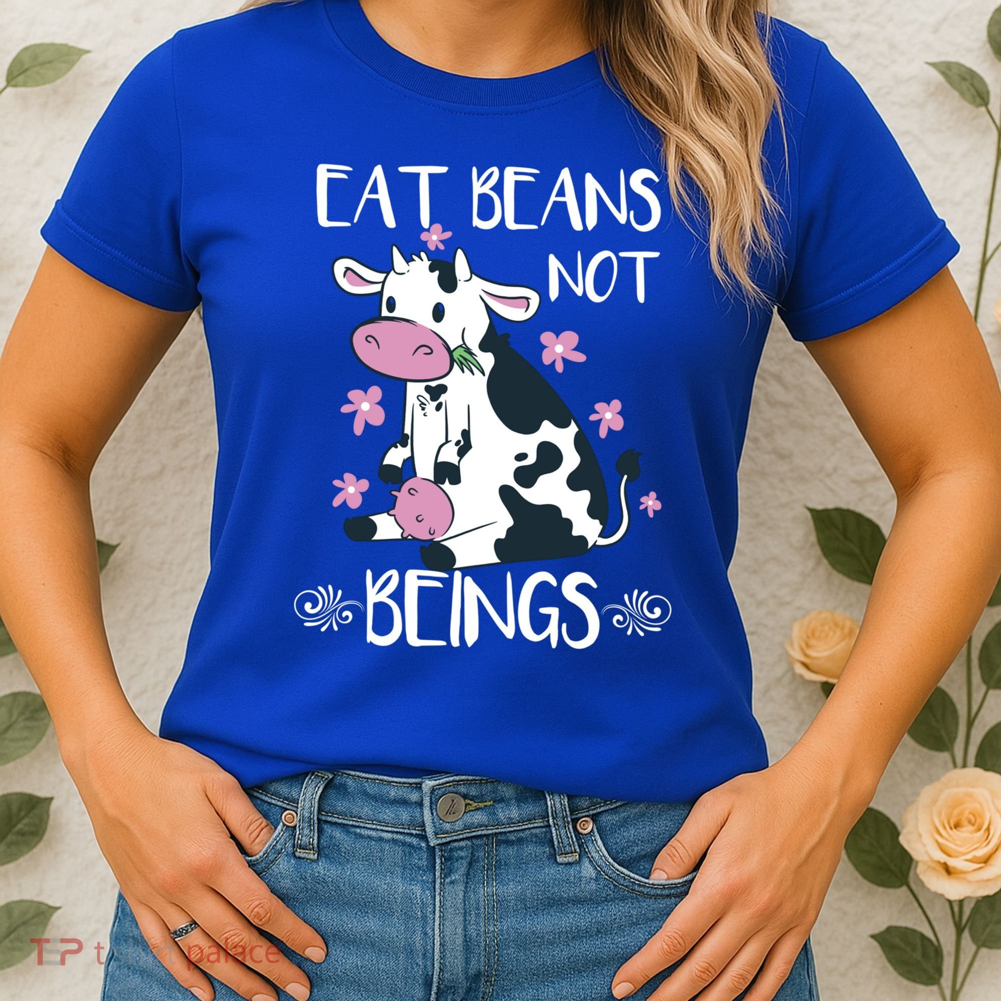 Eat Beans Not Beings Funny Cow Vegan Plant Based Gift Women's T-Shirt