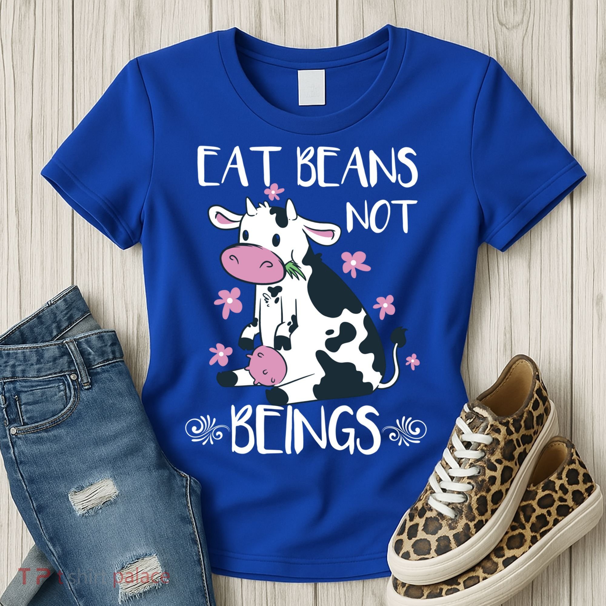 Eat Beans Not Beings Funny Cow Vegan Plant Based Gift Women's T-Shirt