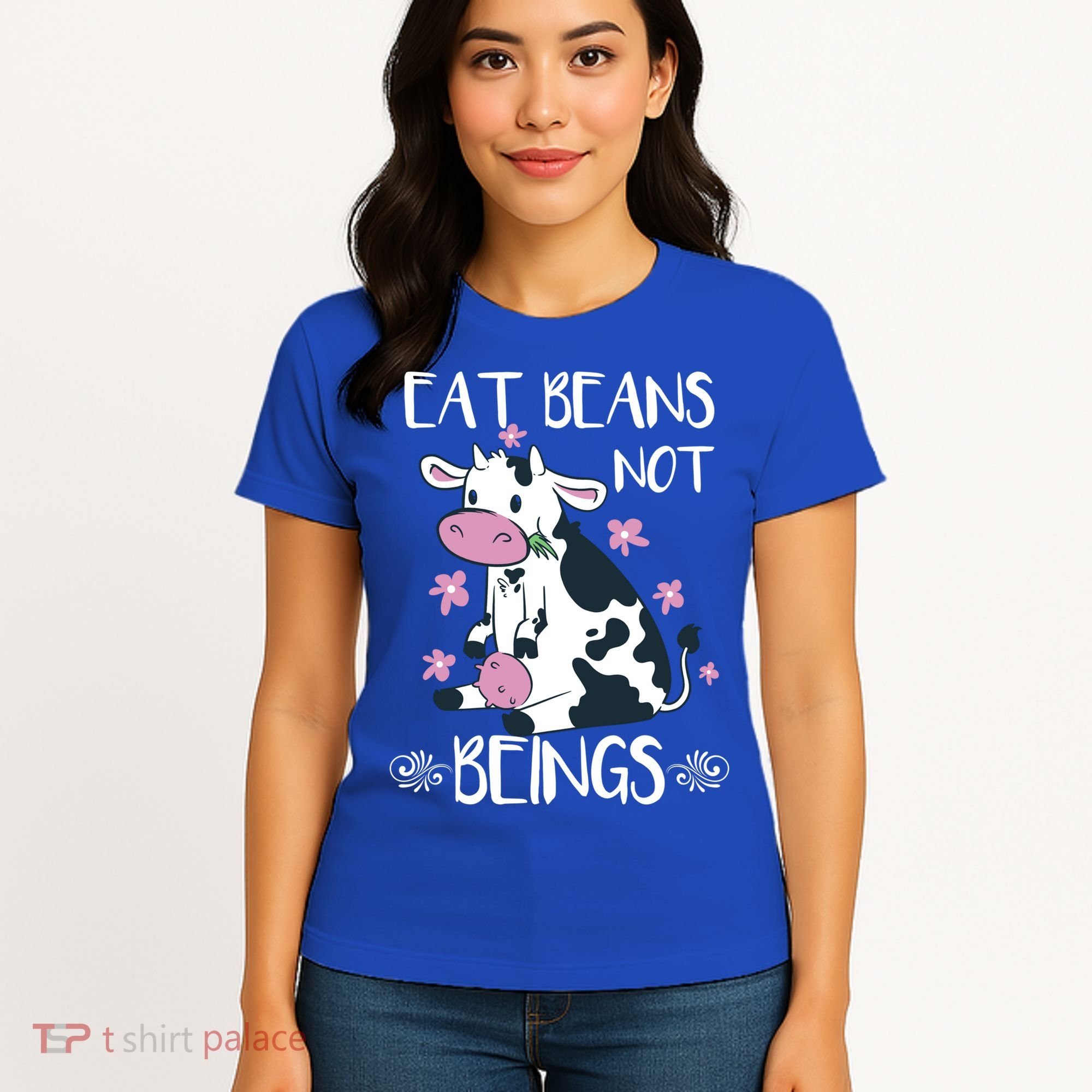 Eat Beans Not Beings Funny Cow Vegan Plant Based Gift Women's T-Shirt