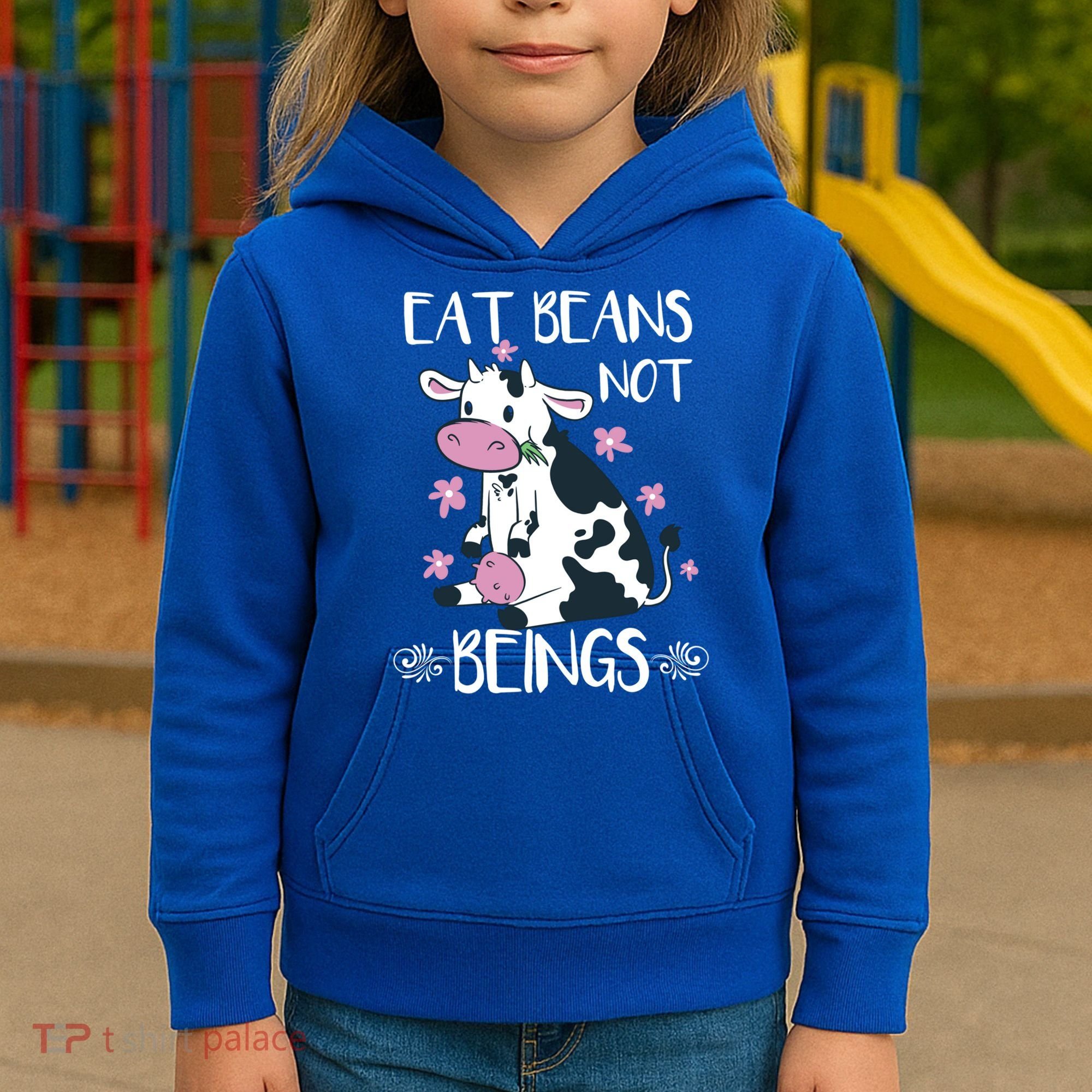Eat Beans Not Beings Funny Cow Vegan Plant Based Gift Kids Hoodie