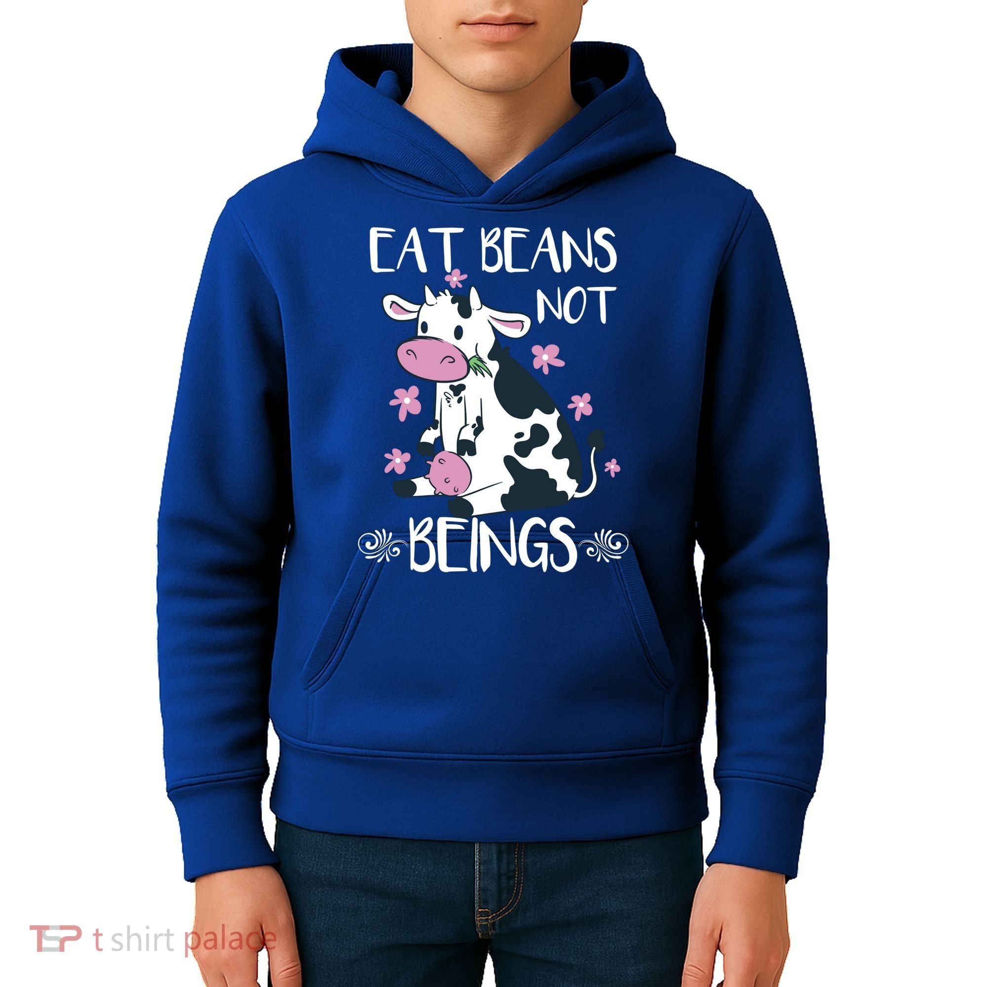 Eat Beans Not Beings Funny Cow Vegan Plant Based Gift Kids Hoodie
