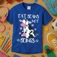 Eat Beans Not Beings Funny Cow Vegan Plant Based Gift Kids T-Shirt thumb 3