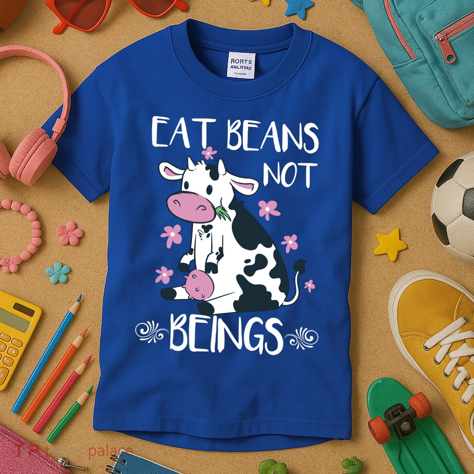 Eat Beans Not Beings Funny Cow Vegan Plant Based Gift Kids T-Shirt