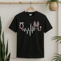 Easter Bunny Nurse Doctor Stethoscope Heartbeat T-Shirt thumb 2