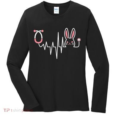 Easter Bunny Nurse Doctor Stethoscope Heartbeat Women's Long Sleeve Shirt