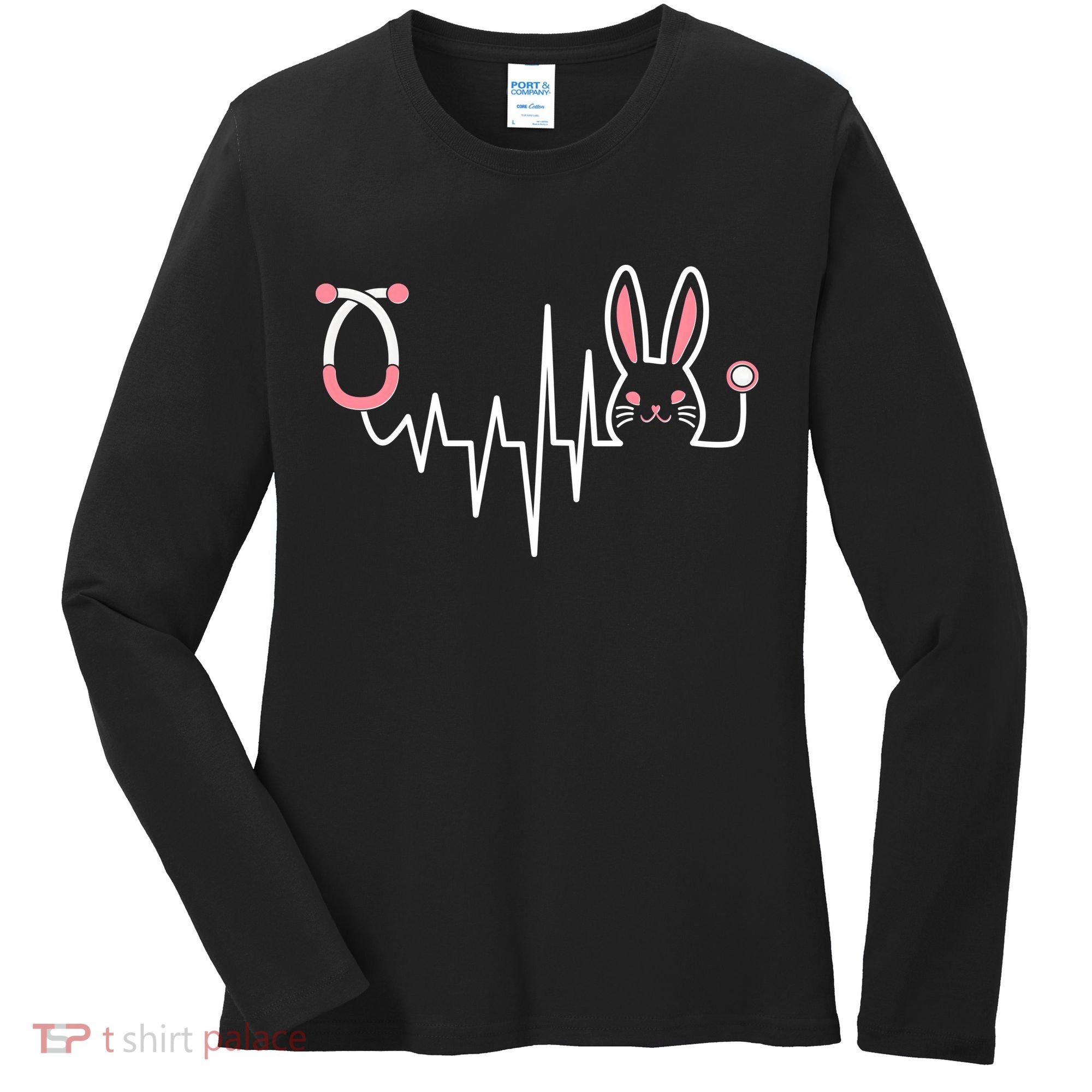 Easter Bunny Nurse Doctor Stethoscope Heartbeat Women's Long Sleeve Shirt
