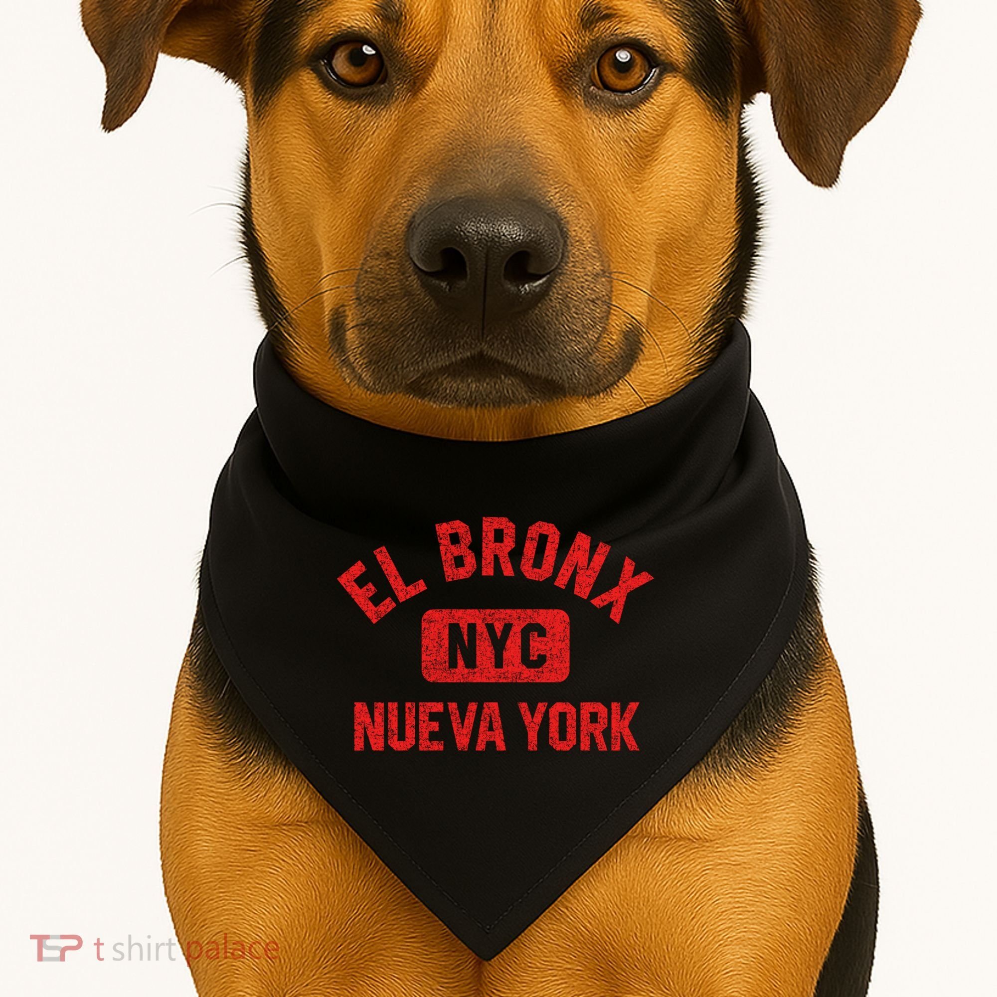 El Bronx Nueva York Nyc Gym Style Distressed Red Print Gift USA-Made Doggie Bandana