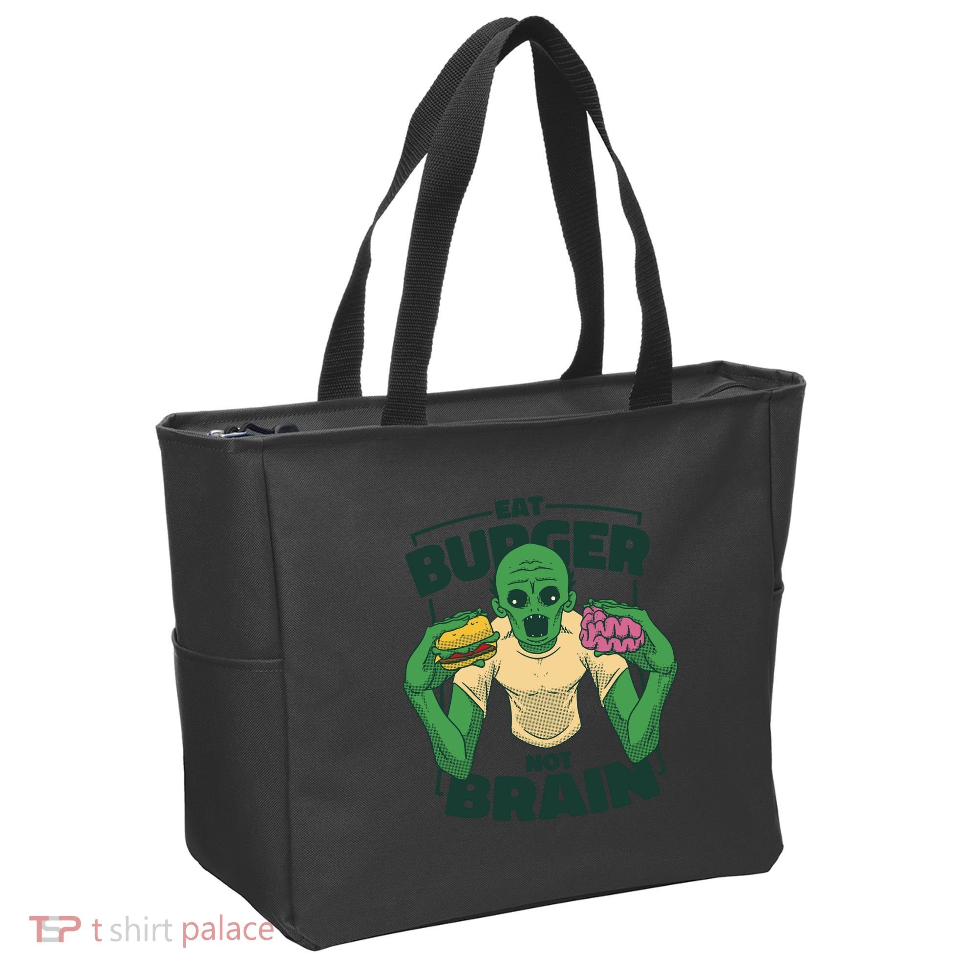 Eat Burger Not Brain Funny Zombie Tote Bag