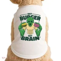 Eat Burger Not Brain Funny Zombie Doggie Tank thumb 0