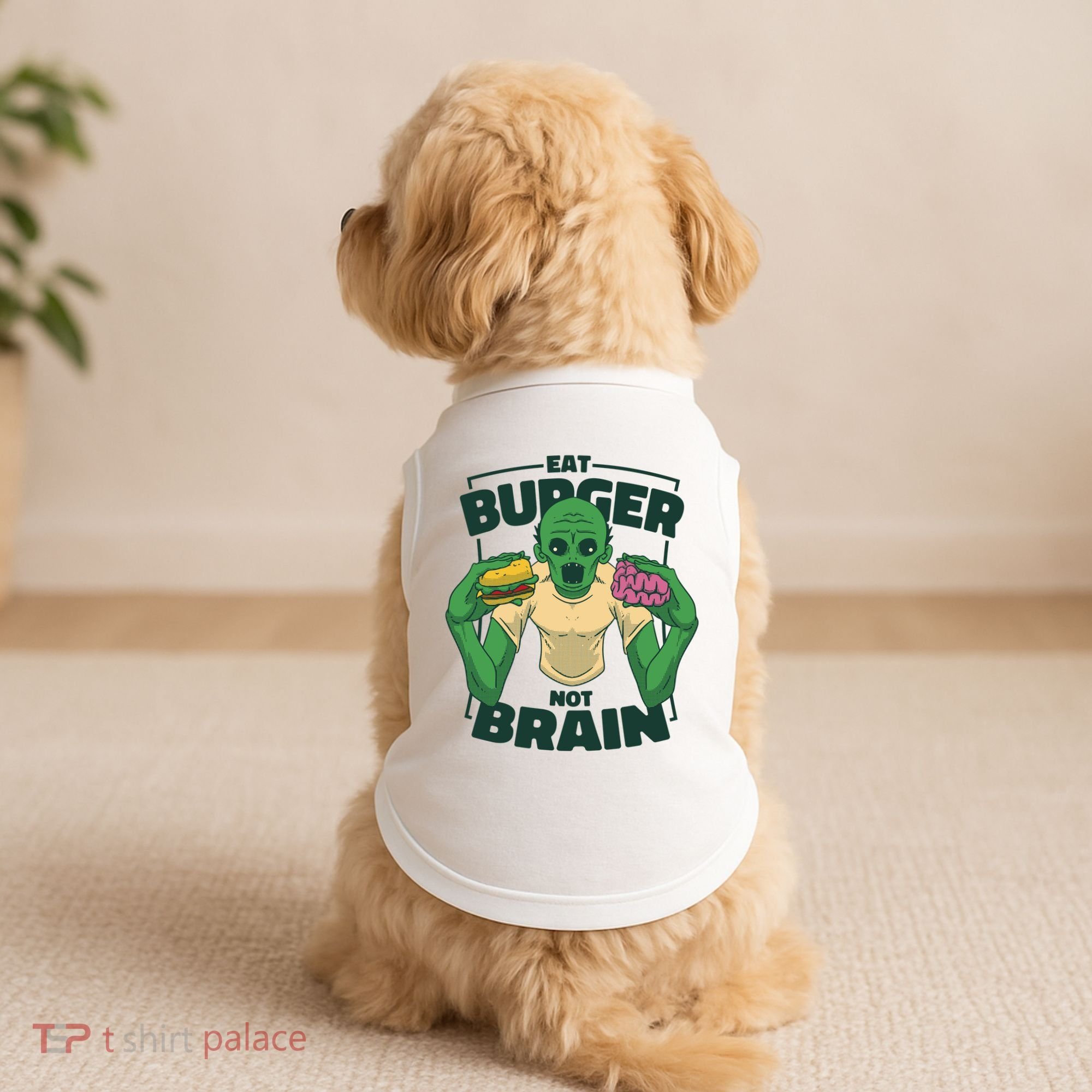 Eat Burger Not Brain Funny Zombie Doggie Tank