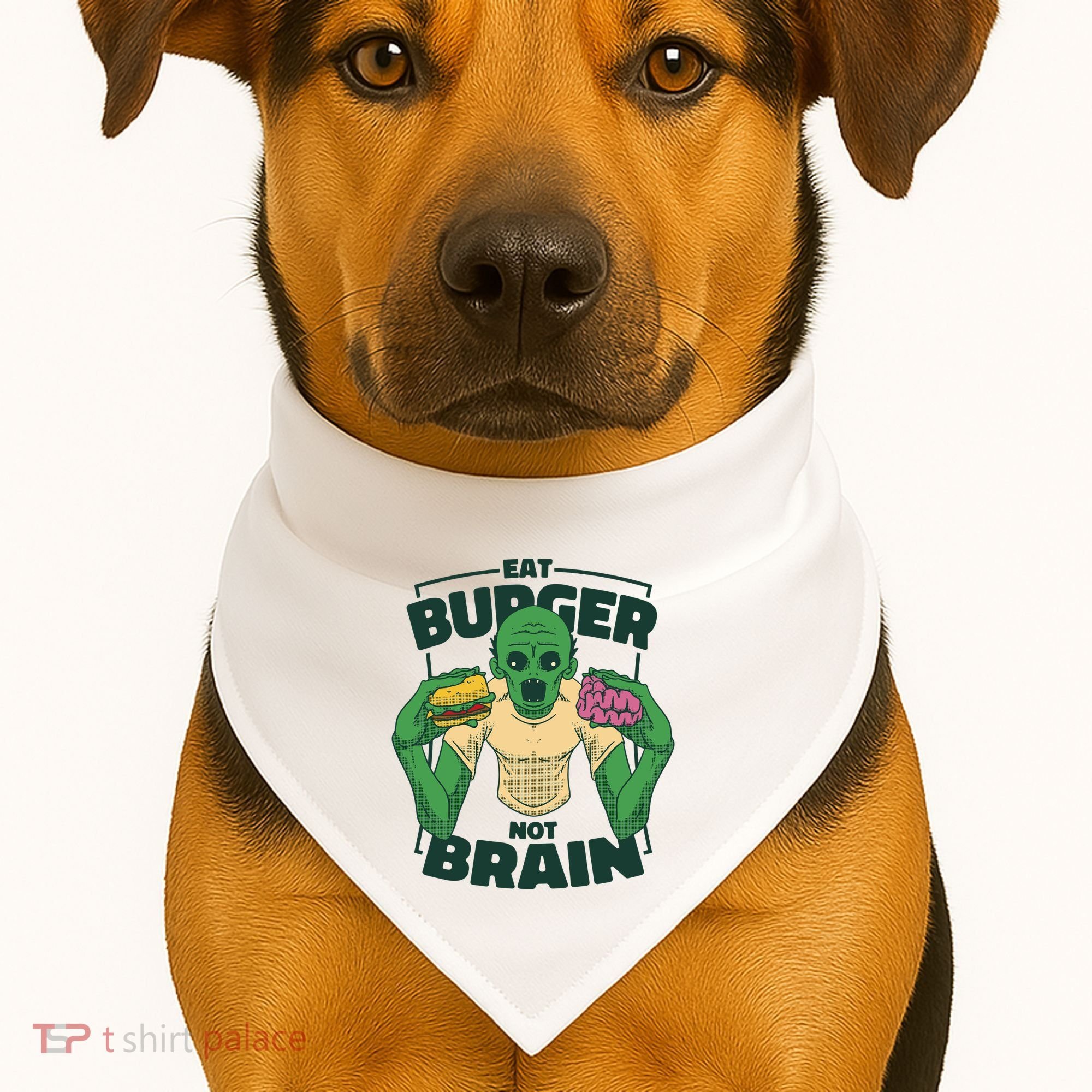 Eat Burger Not Brain Funny Zombie USA-Made Doggie Bandana