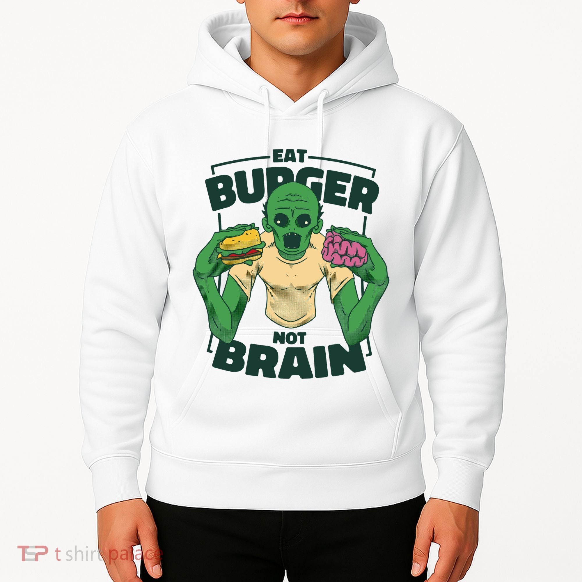 Eat Burger Not Brain Funny Zombie Hoodie