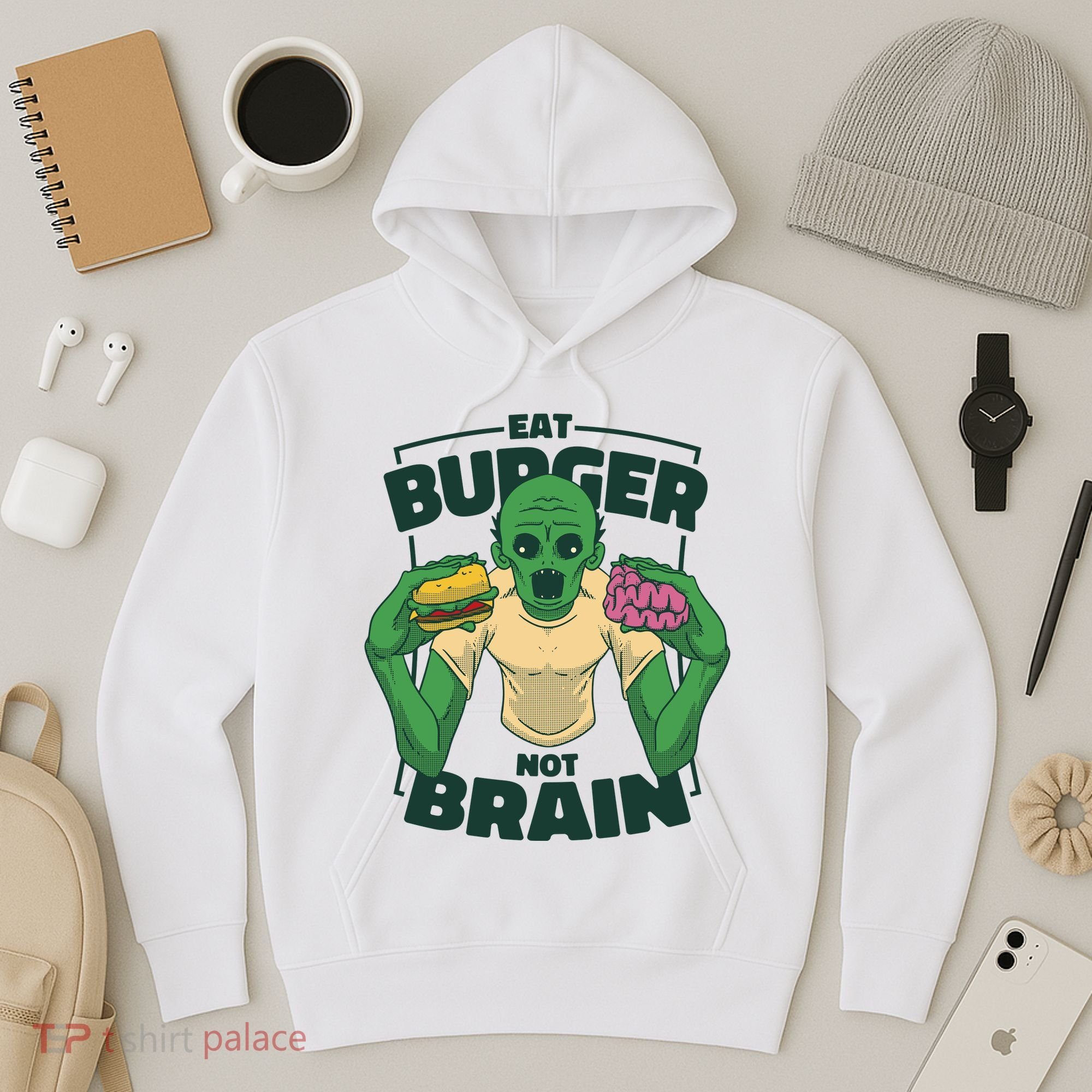 Eat Burger Not Brain Funny Zombie Hoodie