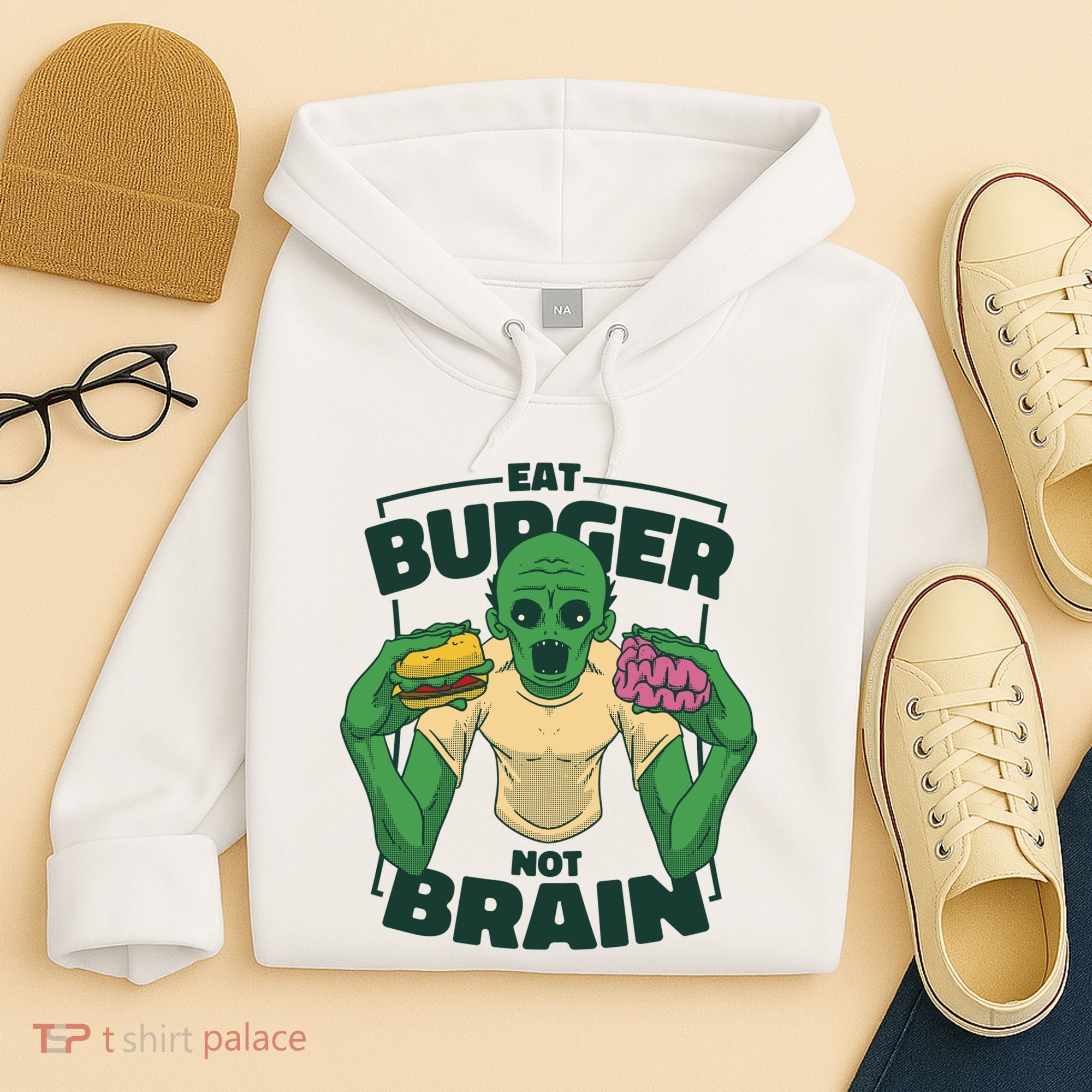 Eat Burger Not Brain Funny Zombie Hoodie