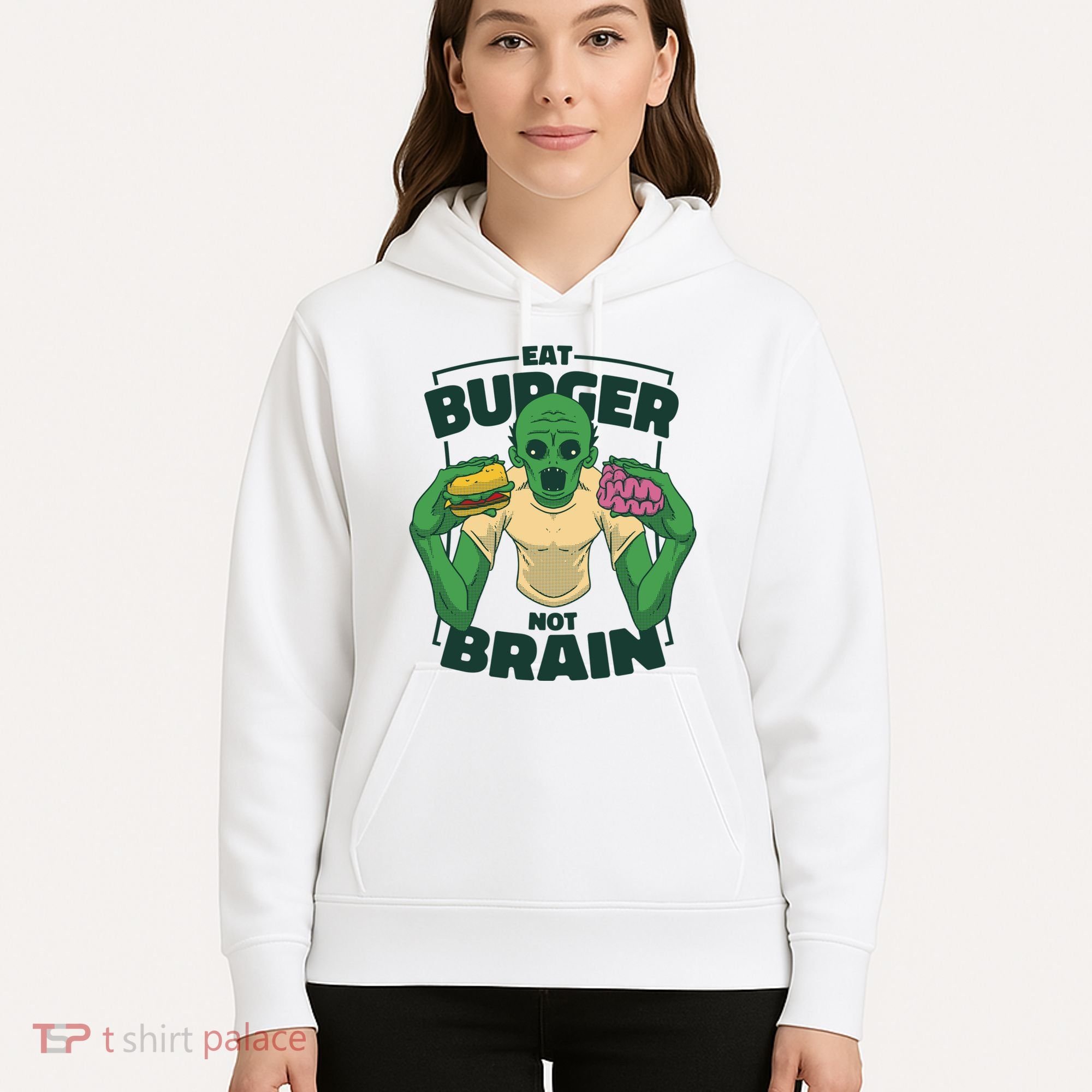 Eat Burger Not Brain Funny Zombie Hoodie