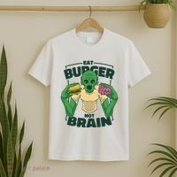 Eat Burger Not Brain Funny Zombie T-Shirt thumb 2