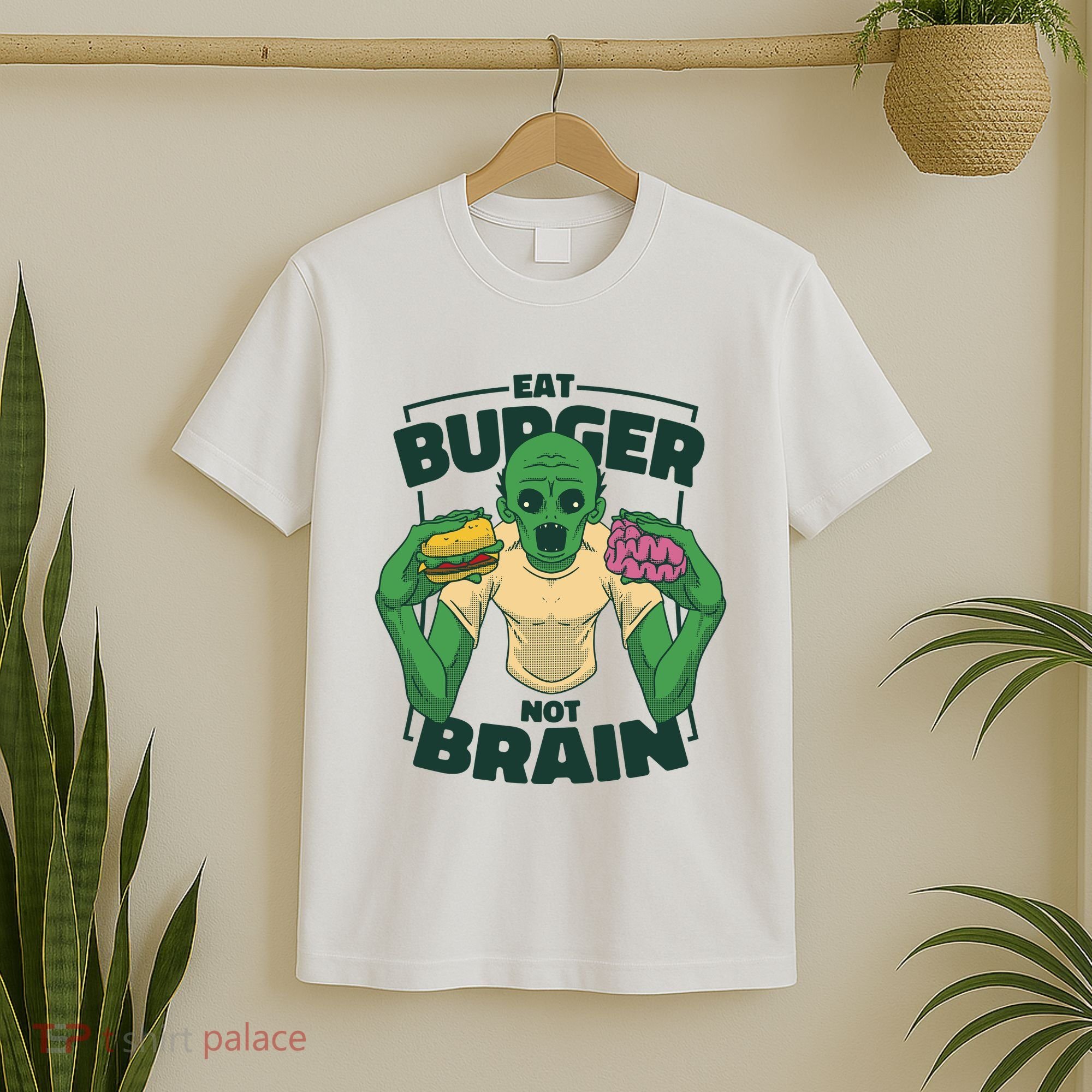 Eat Burger Not Brain Funny Zombie T-Shirt