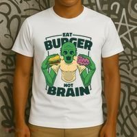 Eat Burger Not Brain Funny Zombie T-Shirt thumb 3