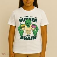 Eat Burger Not Brain Funny Zombie T-Shirt thumb 4