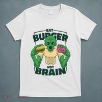 Eat Burger Not Brain Funny Zombie T-Shirt thumb 5