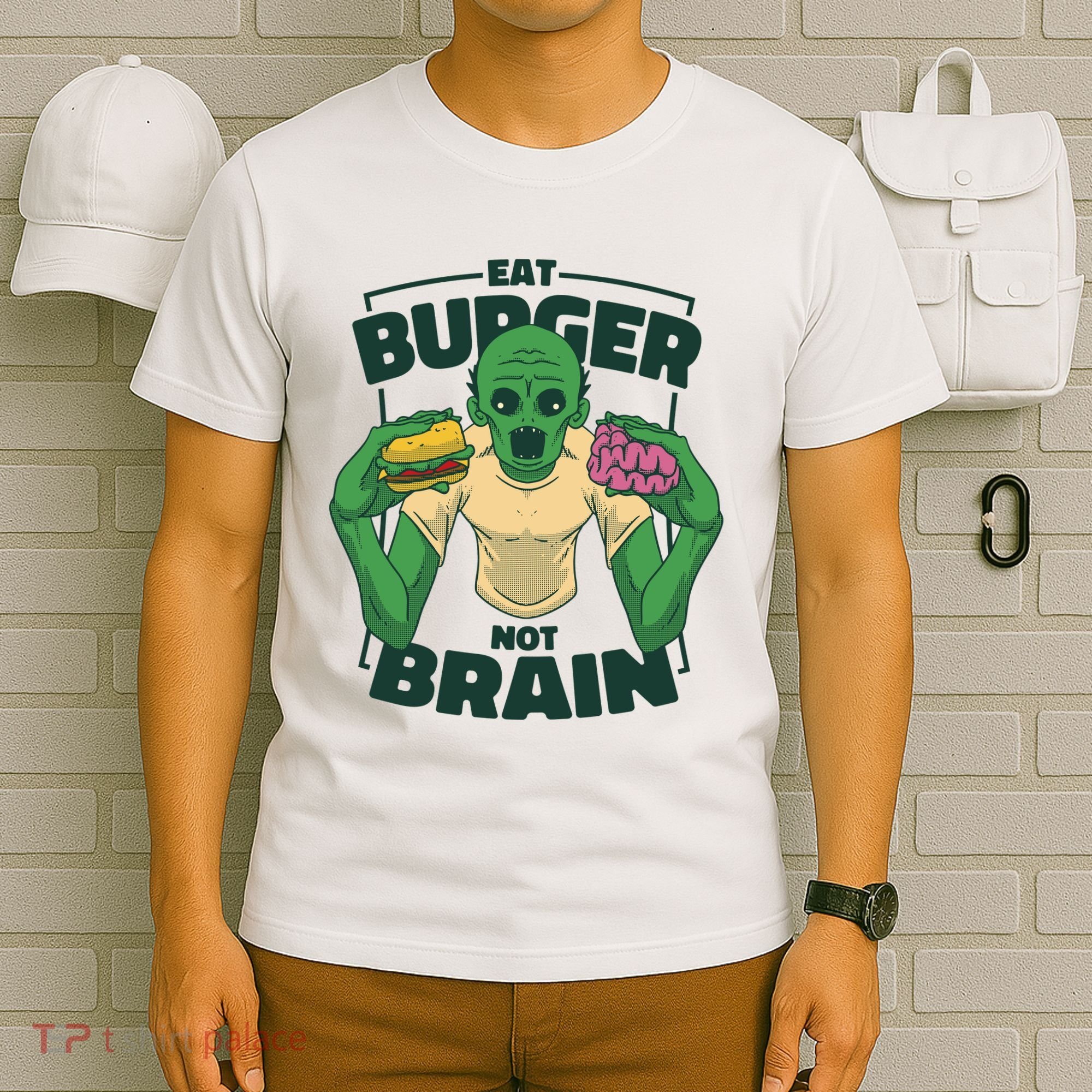 Eat Burger Not Brain Funny Zombie T-Shirt