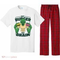 Eat Burger Not Brain Funny Zombie Pajama Set thumb 0