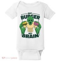 Eat Burger Not Brain Funny Zombie Baby Bodysuit thumb 0