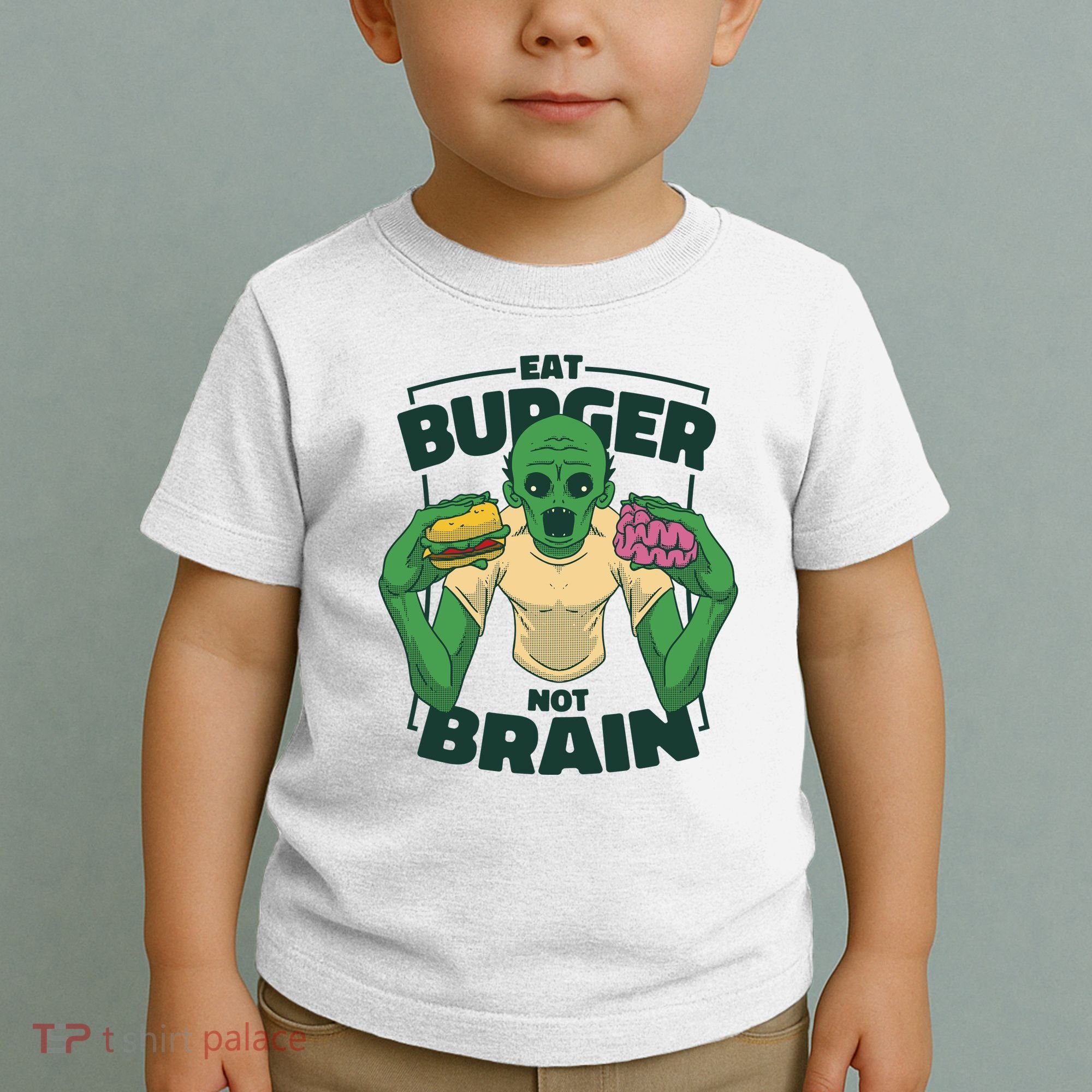 Eat Burger Not Brain Funny Zombie Toddler T-Shirt